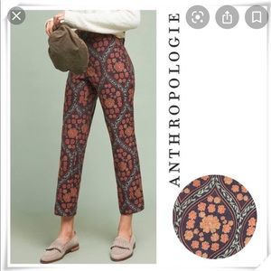 Anthropology essential slim floral jacquard pants